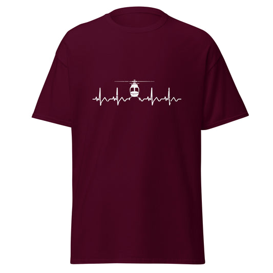 Herzschlag EKG-Kurve Unisex T-Shirt mit Helikopter - Perfekt für Luftfahrt-Enthusiasten