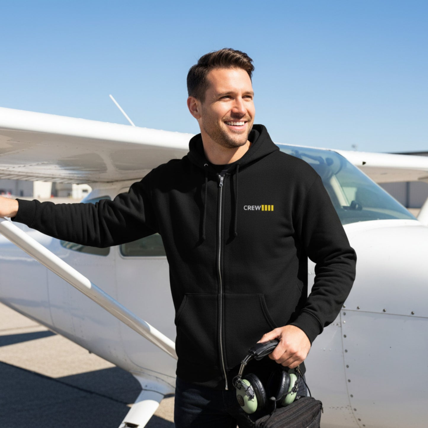 Piloten Zip-Hoodie mit 4-Rang-Streifen (Captain) "CREW" - Stilvoller Zip-Hoodie mit Piloten-Rang