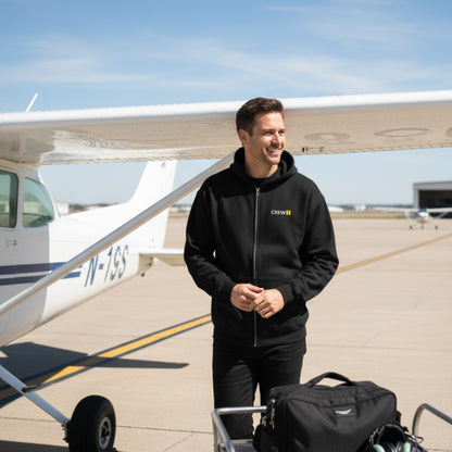 Piloten Zip-Hoodie mit 2-Rang-Streifen (Second Officer) "CREW" - Stilvoller Zip-Hoodie mit Piloten-Rang