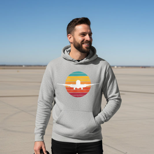 Sonnenuntergang Premium Hoodie mit Flugzeug-Silhouette - Vintage-Design für Flugbegeisterte